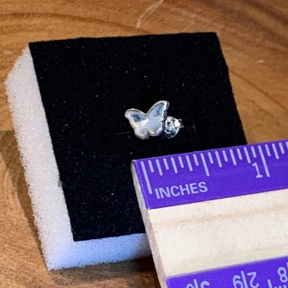 Rainbow Moonstone Butterfly Sterling Silver Earring, Flashy Earring, Dainty - Picture 3 of 4